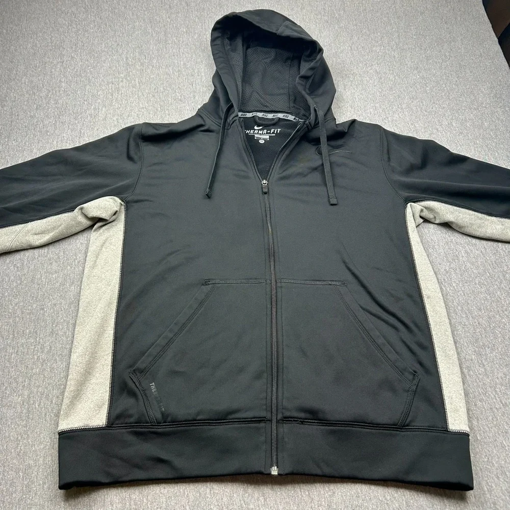 Nike Therma Fit Training Hoodie Mens Medium Full Zip Sweatshirt Black Gym
